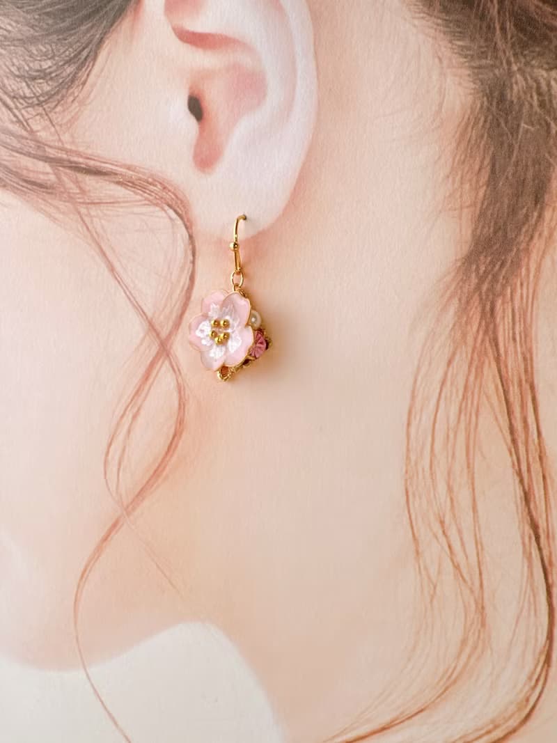 SAKURA dip art Pink Bijou Glass Pearl earrings_allergy-friendly_0060