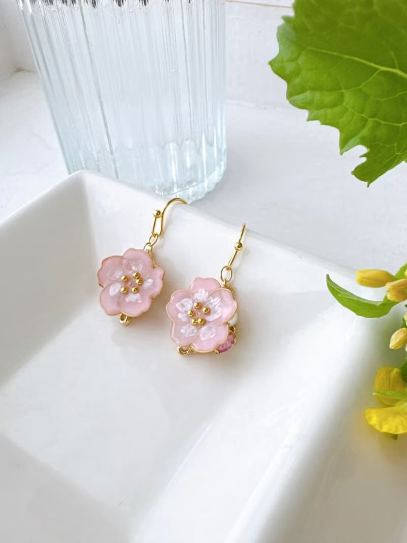 SAKURA dip art Pink Bijou Glass Pearl earrings_allergy-friendly_0060