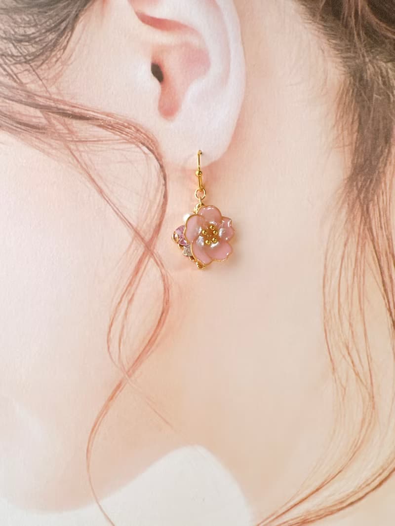 SAKURA dip art Pink Bijou Glass Pearl earrings_allergy-friendly_0060