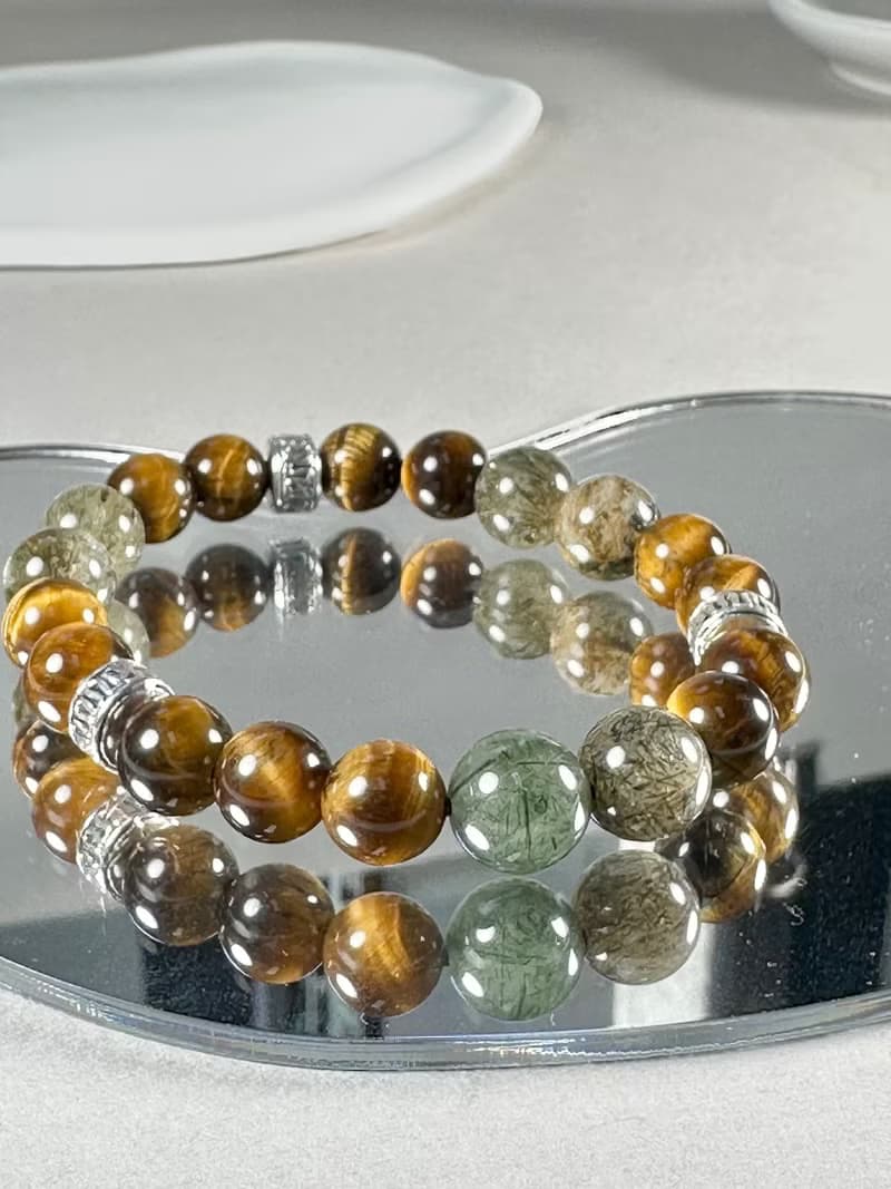 黃虎眼 綠髮晶天然水晶手鍊/ 招財 旺事業 招貴人