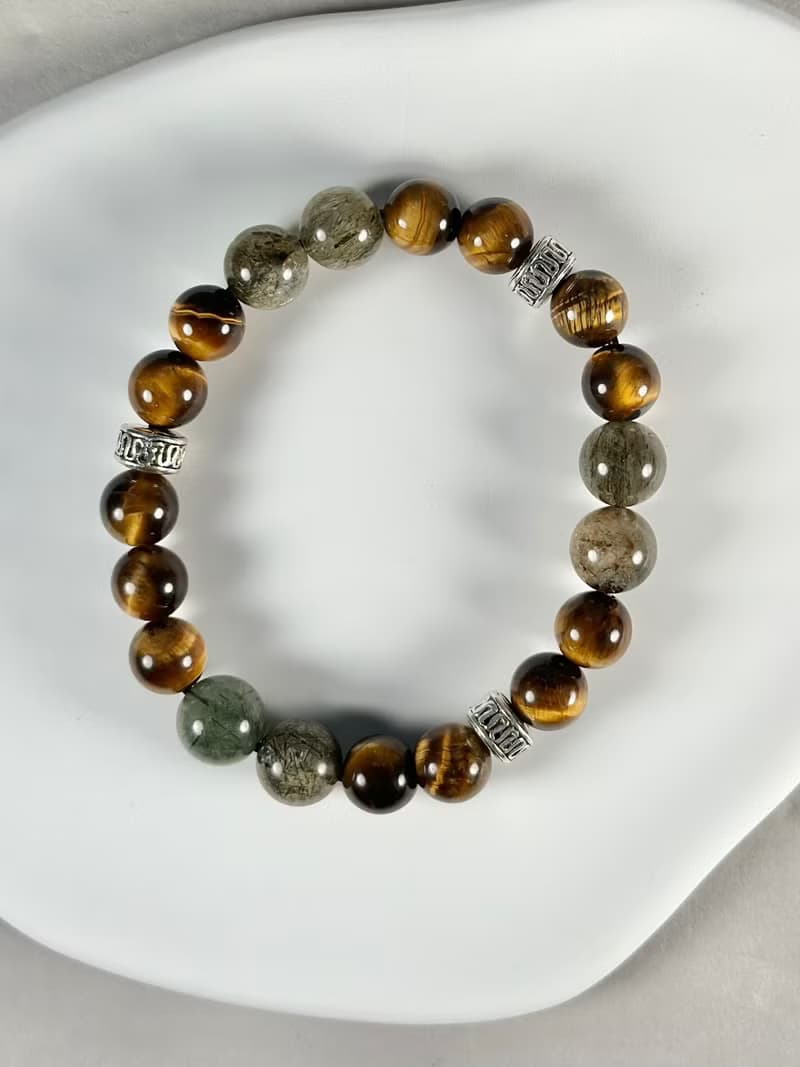 黃虎眼 綠髮晶天然水晶手鍊/ 招財 旺事業 招貴人