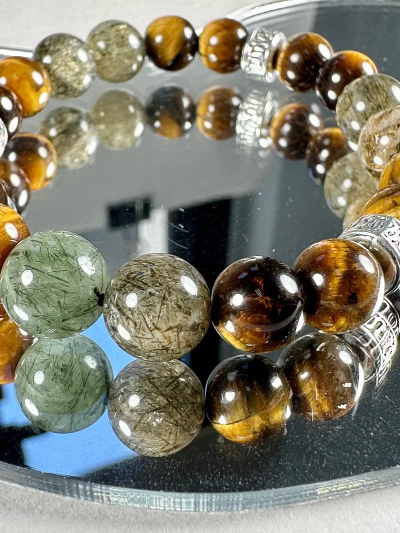 黃虎眼 綠髮晶天然水晶手鍊/ 招財 旺事業 招貴人