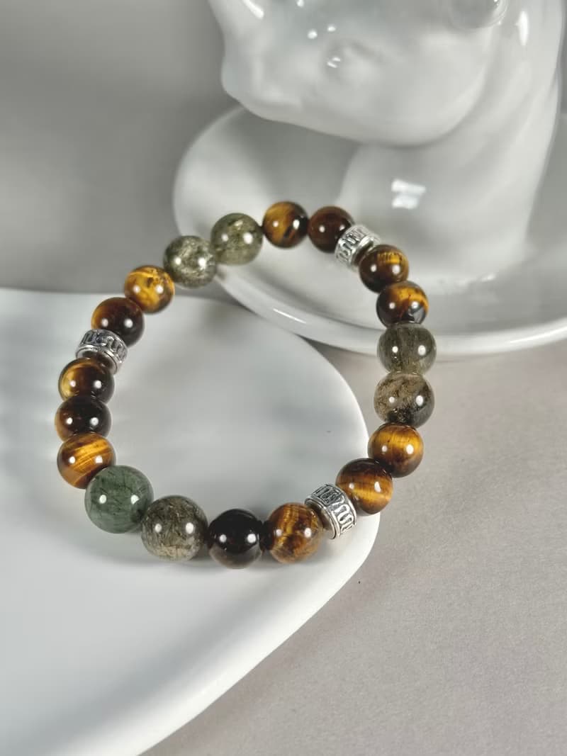 黃虎眼 綠髮晶天然水晶手鍊/ 招財 旺事業 招貴人