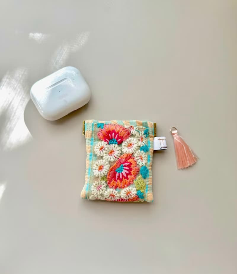 インド刺繍リボンのバネポーチ(pinkoi限定　カラフルポップ)