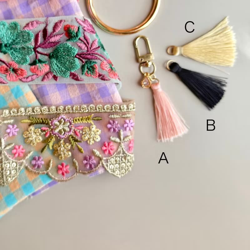 インド刺繍リボンのバネポーチ(pinkoi限定　カラフルポップ)