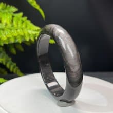 高品質 銀曜石手鐲 58MM 玉化雙天眼銀色黑曜石手環 運勢趨吉避兇