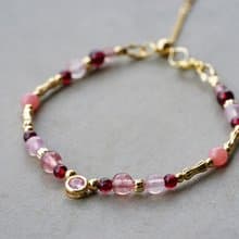 小時光 粉 - 14K包金 草莓晶/紅紋石/粉晶/石榴石 鋯石手鍊