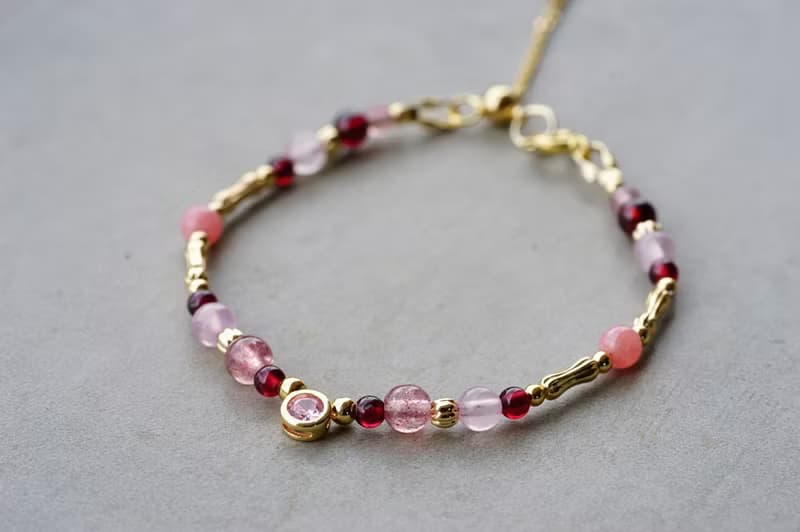 小時光 粉 - 14K包金 草莓晶/紅紋石/粉晶/石榴石 鋯石手鍊