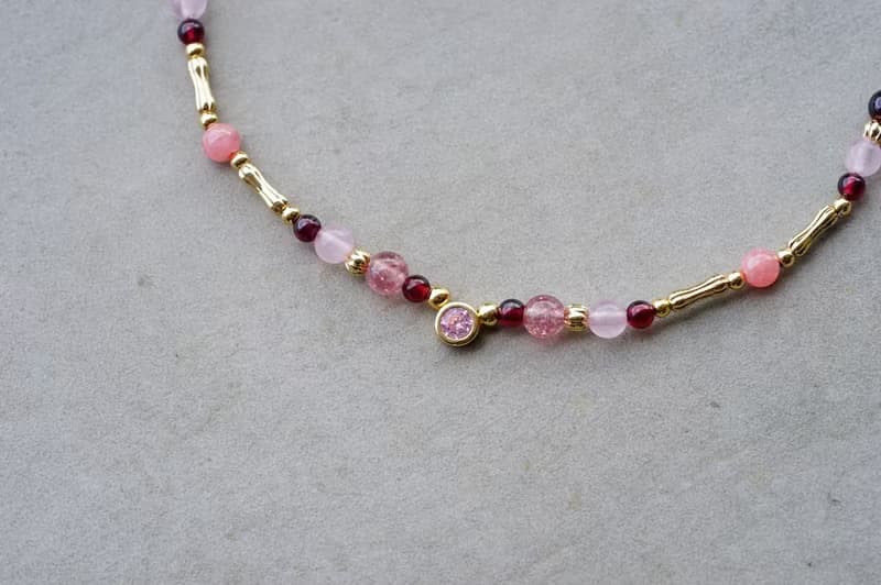 小時光 粉 - 14K包金 草莓晶/紅紋石/粉晶/石榴石 鋯石手鍊
