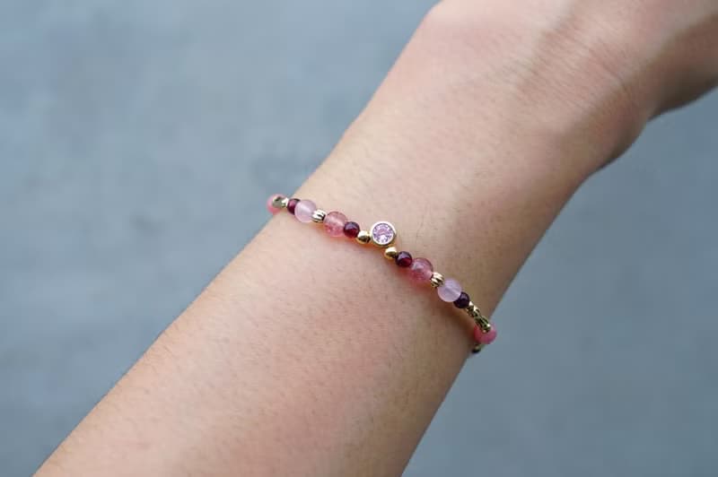 小時光 粉 - 14K包金 草莓晶/紅紋石/粉晶/石榴石 鋯石手鍊