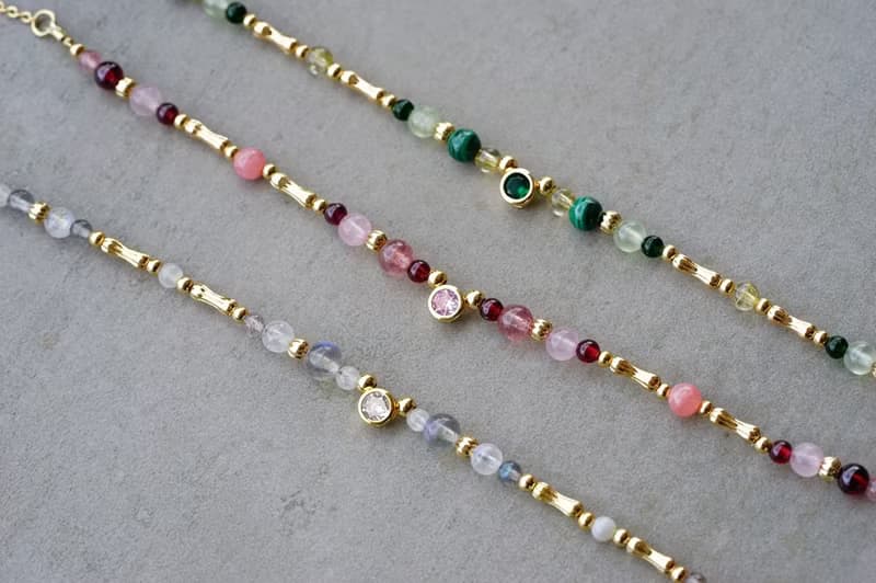 小時光 粉 - 14K包金 草莓晶/紅紋石/粉晶/石榴石 鋯石手鍊