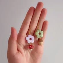 bi natural//雲石紋花花松果菇菇手工軟陶耳環