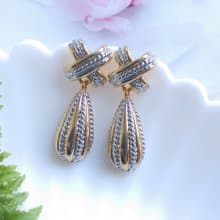 Vintage Jewelry 西洋古董飾品 金銀雙色調 厚實 長水滴 針式耳環