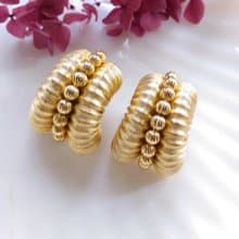 Vintage Jewelry 西洋古董飾品 金色調 細緻啞光彎管 針式耳環
