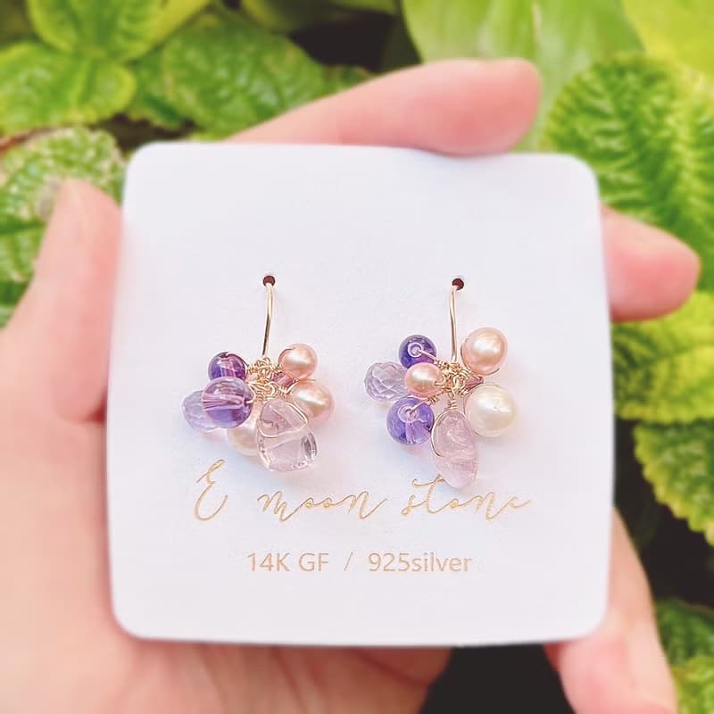 新娘花球 紫水晶 堇青石 珍珠耳環