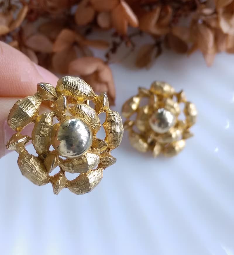 Vintage Jewelry 西洋古董飾品 原始溫度 金色調 夾式耳環