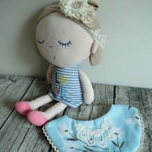 優雅粉藍小白花 嬰兒小童刺繡圍兜口水肩彈性髮帶套裝 彌月禮物