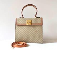 稀有中古二手Celine小號凱莉米棕色老花皮革單肩側背斜孭揹包手袋