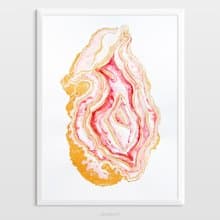 粉紅色 geode Linocut 打印水彩畫原創藝術品瑪瑙牆藝術