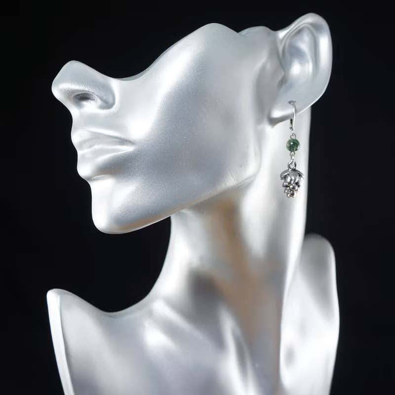 Silver Acorn Pine Cone Green Moss Agate Forest Woodland Drop Earrings Jewelry