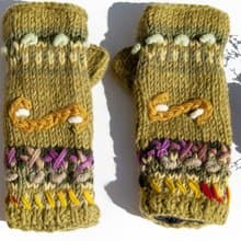 手織純羊毛針織手套/露趾手套/內刷毛手套/保暖手套-立體花朵刺繡