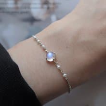 925純銀 星光 月光石 珍珠 手鍊 免費送禮包裝