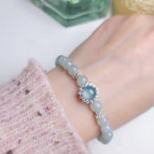 財水|天空緬藍|緬甸A貨翡翠冰天空藍珠純銀藍膠蛋面萬用台手串