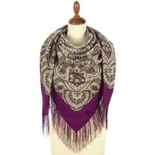 Pavlovo Posad Russian Shawl 100% Wool Scarf 125x125 cm Wrap Silk Fringe 1936-15