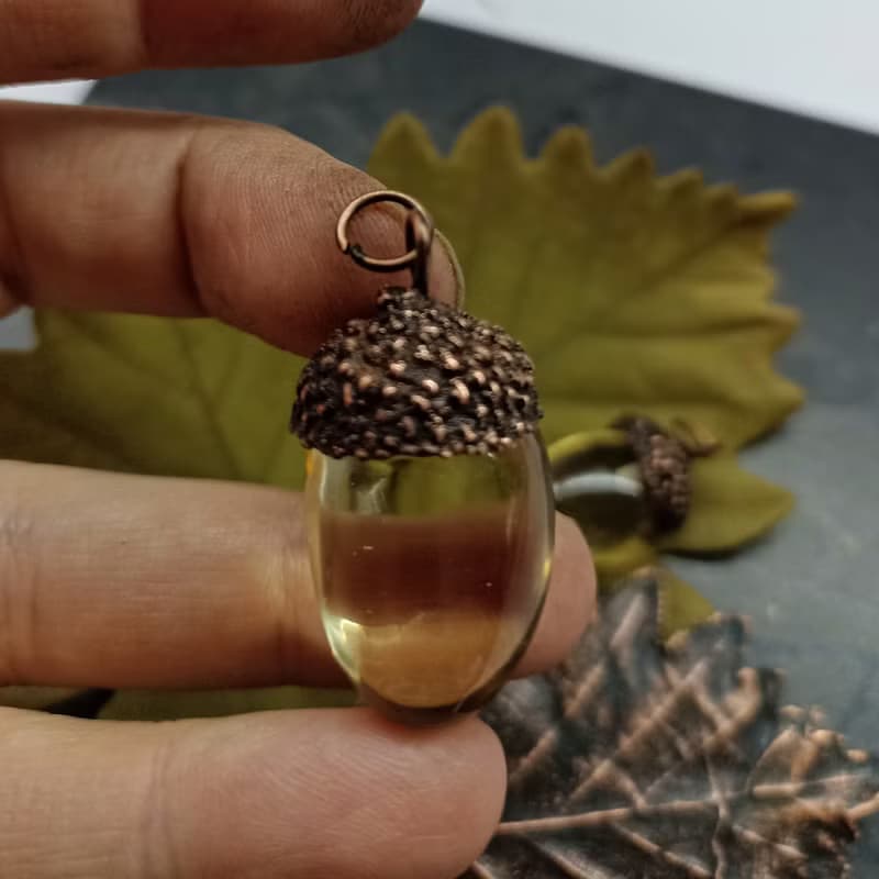 Crystal acorn resin necklace Electroformed resin pendant 生日禮物 項鍊