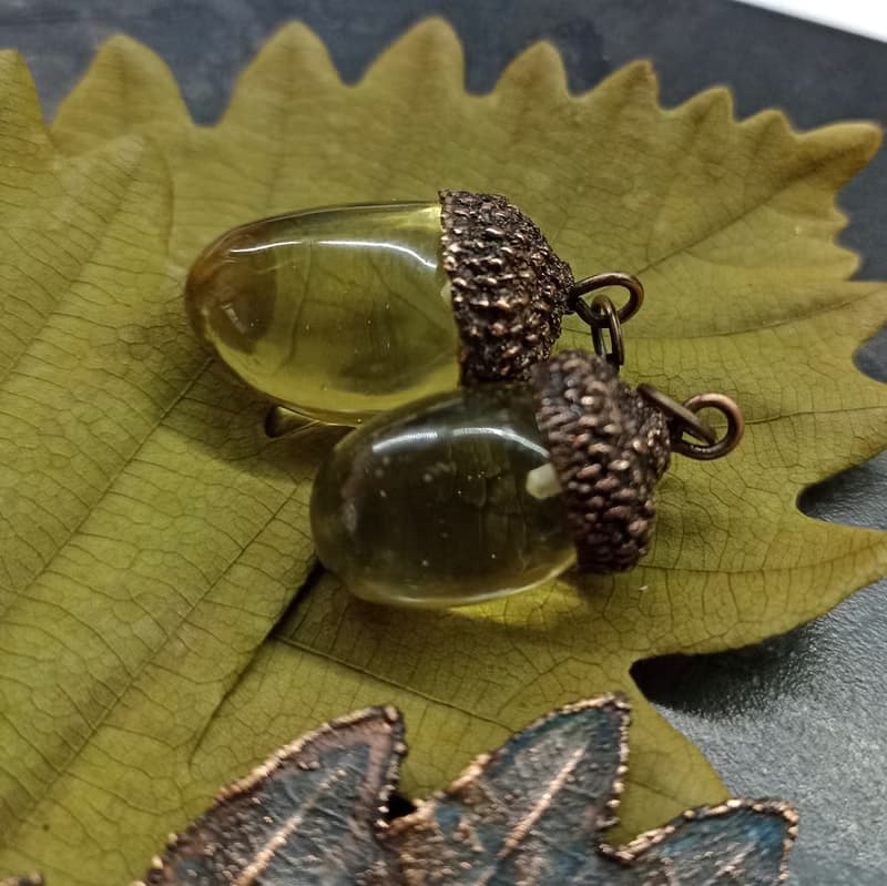 Crystal acorn resin necklace Electroformed resin pendant 生日禮物 項鍊