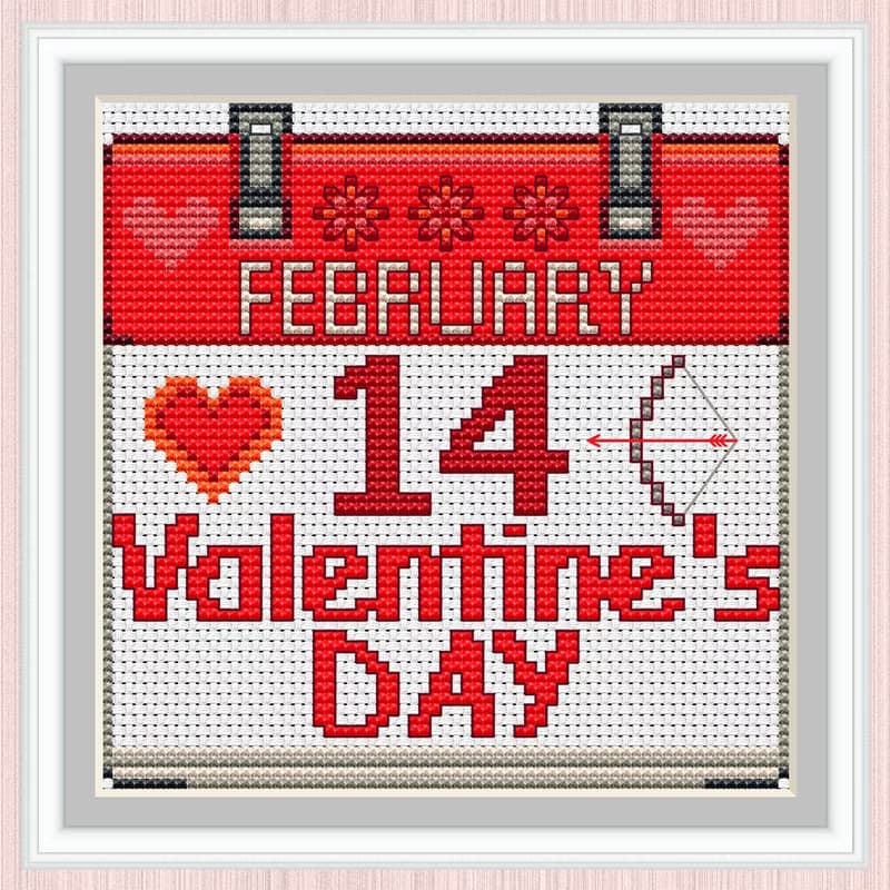 【數位】Valentine's Day Cross Stitch Pattern | February 14 | Calendar Sheet |