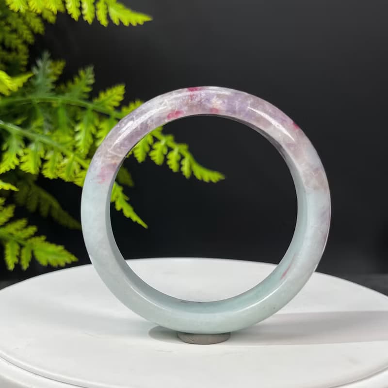 獨特梅花碧璽手鐲54MM 星光閃片玉化紫飄紅共生雲母手環 半山半水