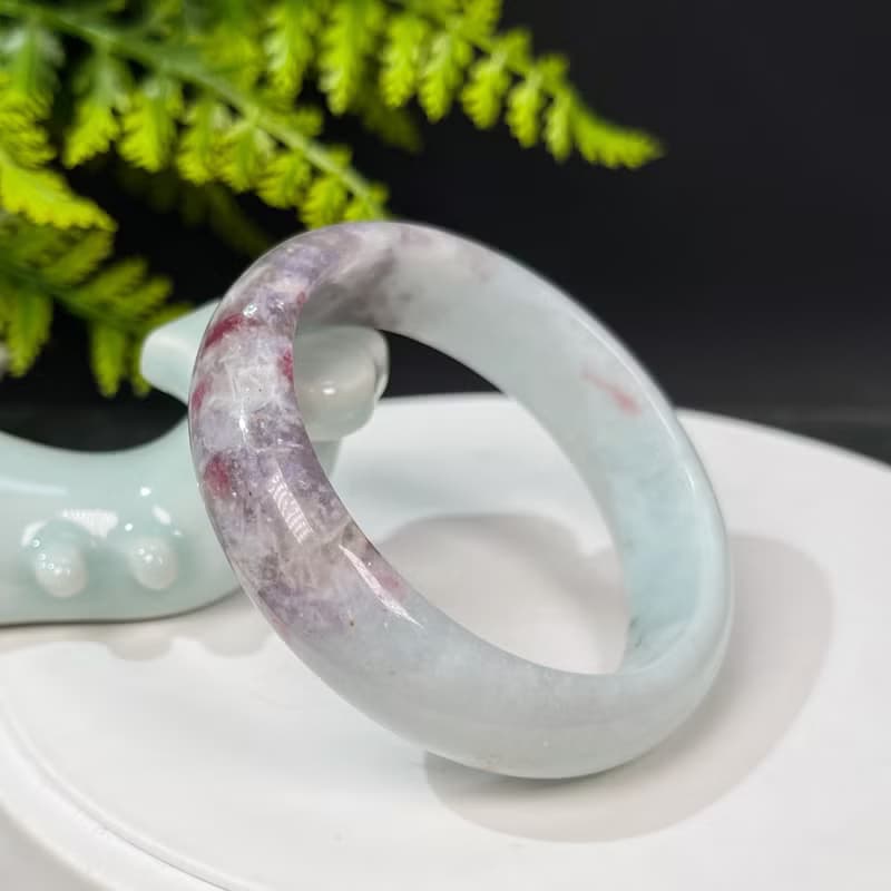 獨特梅花碧璽手鐲54MM 星光閃片玉化紫飄紅共生雲母手環 半山半水
