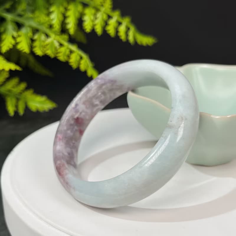 獨特梅花碧璽手鐲54MM 星光閃片玉化紫飄紅共生雲母手環 半山半水