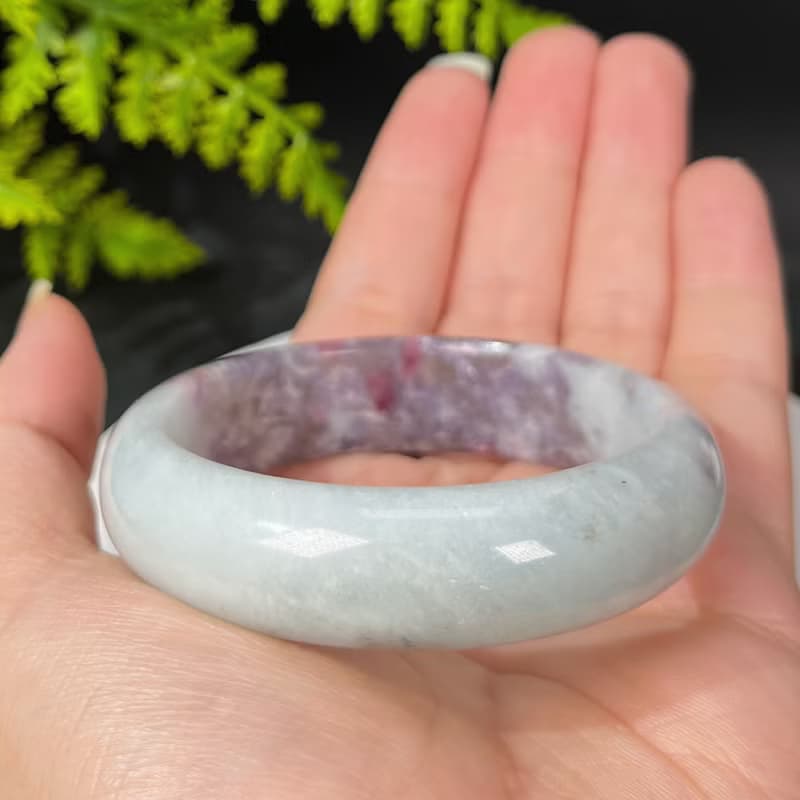 獨特梅花碧璽手鐲54MM 星光閃片玉化紫飄紅共生雲母手環 半山半水