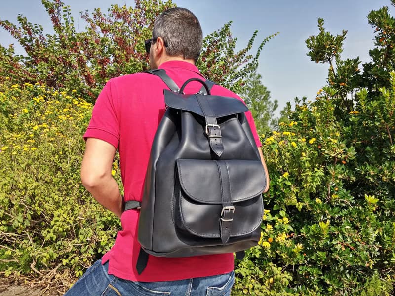 Extra Large Leather Backpack, College Backpack, Black Leather Backpack Handmade
