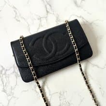 中古二手包 Chanel黑色魚子醬皮革WOC 側背包 斜背包 肩背包 長夾