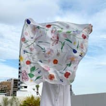 Scarf : silk satin ttq floral scarf : White