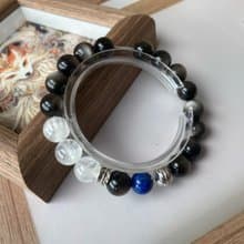 黑曜石銀曜石 海藍寶 白幽靈 青金石||辟邪防小人 招財 水晶手鍊