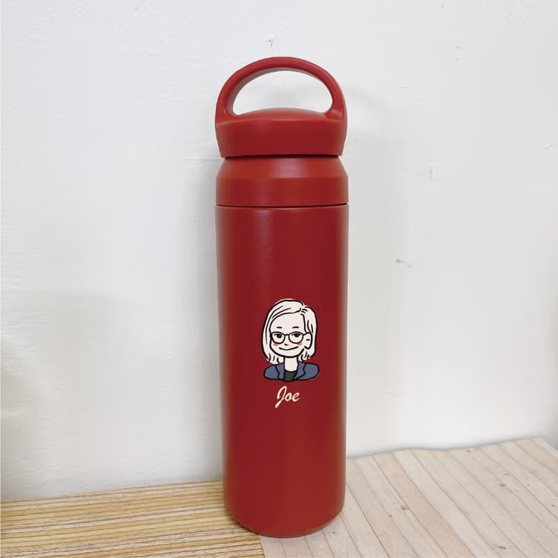 【艾米薇兒 人物簡筆似顏繪】日式插畫風手提保溫杯 名媛紅 500ml