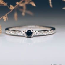 Cute Sapphire Engagement Ring with Dainty White Cubic Zirconia Side Stones