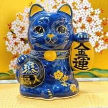 【墨達聚金】日本清水燒招財貓 | 達摩 花結晶 - 青墨 金運
