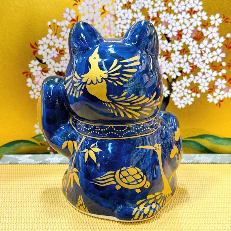 【墨達聚金】日本清水燒招財貓 | 達摩 花結晶 - 青墨 金運
