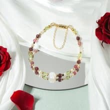 紅色玫瑰花 - 石榴石 粉碧璽 橄欖石 白蝶貝 天然石手鍊