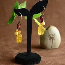 【天祿】天然琥珀貔貅古典韻致耳鉤招財轉運耳環