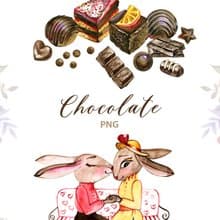 Watercolor Chocolate clipart set, 6 Png, Vintage style Clipart, Cottagecore cozy