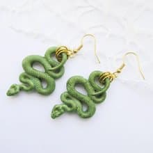 Green snake earrings Python snake clay Witch Animal earrings
