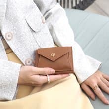 Maily (Tan) : Tri-fold wallet, Short wallet, Cow leather, mini wallet, Brown