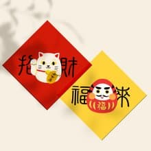 2026賀新年-萬年布春聯組可水洗-可愛插畫招財貓+福來達摩一對