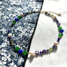 zi2.rennt串珠|Dark Blue Kiss|項鍊 花朵項鍊 手作項鍊 串珠